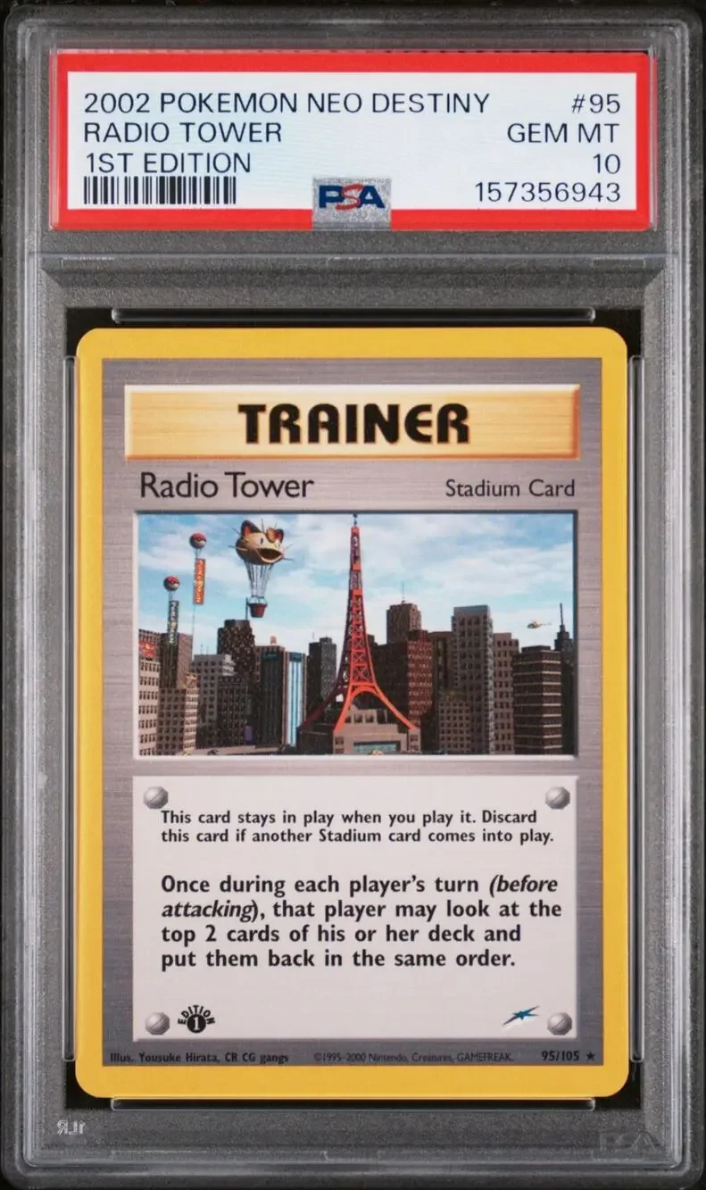 PSA 10 GEM MINT Radio Tower 1st Edition 95/105 Pokémon 2002 Neo Destiny Graded